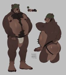 5_toes absurd_res anthro ass big_butt body_hair chubby_anthro chubby_male clothing covered_eyes feet genitals hi_res jax_(thatcatwithabat) jockstrap male mammal nipples penis roseonapot solo toes underwear ursid