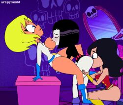 3girls animated big_ass big_breasts black_hair blonde_hair boots breast_sucking cunnilingus dc_comics donna_troy female gif hand_on_ass lesbian multiple_girls power_girl pussy_licking pyramid_(artist) rachel_roth raven_(dc) room superman_(series) teen_titans teen_titans_go wonder_girl wonder_woman wonder_woman_(series) wonder_woman_(teen_titans_go) yuri