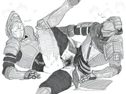 2boys ariona_allant armor blush bottomless clothed_sex crossover cuntboy cuntboy_on_cuntboy cuntboy_only dark_souls demon's_souls fromsoftware functionally_nude genderswap genderswap_(mti) hamfoot1 heavy_breathing helmet intersex knight leg_up male monochrome oscar_of_astora ostrava_of_boletaria pubic_hair pussy pussy_juice rule_63 scissoring sweat thick_thighs thighhighs tribadism uncensored