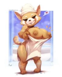 absurd_res aggressive_retsuko ailurid anthro big_areola big_breasts big_nipples breasts female hi_res mammal mature_female red_panda retsuko's_mother sanrio solo straight_hair viejillox