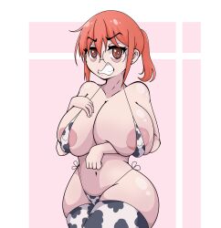 1girls angry areolae ass ass big_breasts bikini breasts cow_print cow_stockings female gamo_weh glasses kobayashi kobayashi-san_chi_no_maidragon large_breasts light-skinned_female light_skin looking_at_viewer miss_kobayashi's_dragon_maid orange_eyes red_hair solo solo_female solo_focus stockings stomach thick_ass thick_thighs thighs