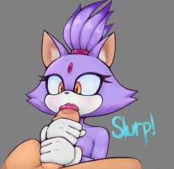 anthro blaze_the_cat breasts domestic_cat duo felid feline felis female genitals hi_res male male/female mammal nebssik nipples penis sega sonic_(series) sucking_tip two_handed_stroking yellow_eyes