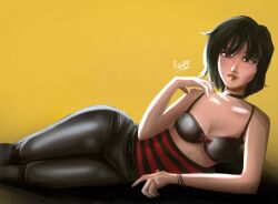 ariamy breasts brown_hair clothed clothed_female latex oc original_character pose questionable_consent short_hair