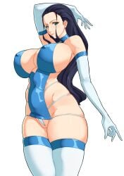 1girls 47_hard armwear big_breasts black_hair blue_eyes breasts cameltoe choker eye_contact female female_only gloves huge_breasts legwear long_hair looking_at_viewer nico_robin nipple_bulge one_piece post-timeskip solo thick_thighs thighhighs thighs thong wide_hips