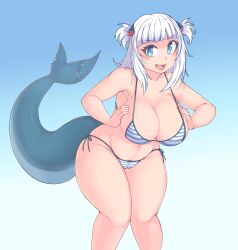 1girls alternate_breast_size big_breasts bikini blue_eyes breasts eye_contact female female_focus gawr_gura hololive hololive_english hololive_myth humanoid kittenboogers long_hair looking_at_viewer shark_tail sharp_teeth solo standing tail thick_thighs thighs two_tone_hair virtual_youtuber white_hair