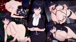 3d ball_gag boss business_suit business_woman corruption cum_covered envie glasses hands_and_knees humiliation kneeling koikatsu lactation leash milking milking_machine office_lady public_exposure public_nudity rope_bondage sex_toy training