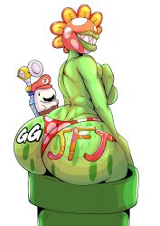 ass big_ass covering_breasts female fludd gamer_supps genderswap gwizzly jfj mario mario_(series) petey_piranha piranha_plant plantie rule_63 sock super_mario_sunshine thick_ass thong white_background writing_on_ass