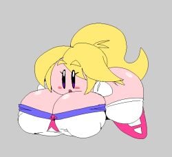 ass ball_with_hyper_features big_ass blonde_hair breasts cleavage gigantic_breasts kirby kirby_(series) nintendo ponytail school_uniform serafuku subjectdie_(artist) thick_thighs thighs waddling_head