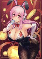 1girls cameltoe fishnets huge_breasts nitroplus ookuma_(nitroplus) pink_hair playboy_bunny solo super_sonico