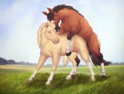 absurd_res ambiguous_penetration balls big_balls brown_body brown_fur closed_eyes duo equid equine female female_penetrated feral feral_on_feral feral_penetrated feral_penetrating feral_penetrating_feral field from_behind_position fur genitals grass hi_res hooves horse male male/female male_penetrating male_penetrating_female mammal mane mounting okdrsutsu outside penetration plant sex sky tan_body tan_fur