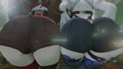 2girls 3d against_fourth_wall against_glass amber_(genshin_impact) animated ass ass_focus ass_on_glass ass_press big_ass brown_hair clothed eula_(genshin_impact) female from_behind genshin_impact gloves head_out_of_frame huge_ass jiggle kishi leotard long_hair mp4 multiple_girls no_sound short_shorts shorts thick_thighs thighhighs very_long_hair video