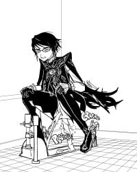 bathroom bayonetta bayonetta_(character) female glasses peeing pussy scat shitting squat_toilet squatting toilet urine usagaijin watersports