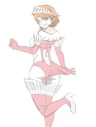 1girls ass atlus big_ass bikini_armor embarrassed female female_only grubberpix high-cut_armor light-skinned_female persona persona_3 rear_view sketch wedgie yukari_takeba