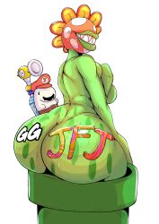 ass big_ass covering_breasts female fludd genderswap gwizzly jfj mario mario_(series) petey_piranha piranha_plant plantie rule_63 sock super_mario_sunshine thick_ass white_background writing_on_ass