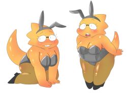 1girls 2d alphys aruput aruput_ut big_breasts bunny_ears bunnysuit chubby cleavage female female_only glasses humanoid lizard_girl lizard_humanoid solo tagme thick_thighs undertale undertale_(series)