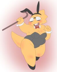 1girls 2d alphys aruput aruput_ut big_breasts blush bunny_ears bunnysuit cane chubby cleavage female female_only glasses humanoid lizard_girl lizard_humanoid solo tagme thick_thighs undertale undertale_(series)