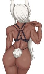 1girls ass back_view big_ass big_butt black_thong black_topwear bunny_ears bunny_girl bunny_tail clothed clothing dark-skinned_female dark_skin dat_ass digital_media_(artwork) faceless fingernails fit fit_female kemonomimi large_ass large_butt lingerie long_hair mature_female miruko muscular muscular_female my_hero_academia plump_ass pose rumi_usagiyama shadertoons simple_background slim_waist solo solo_female solo_focus standing thick_thighs thong toned toned_female viewed_from_behind white_background white_hair wide_hips