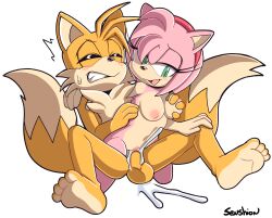 2022 accessory alpha_channel amy_rose anthro anthro_on_anthro anthro_penetrated anthro_penetrating anthro_penetrating_anthro balls black_nose bodily_fluids breast_grab breasts canid canine cheek_tuft clenched_teeth clitoris closed_eyes cum cum_from_pussy cum_in_pussy cum_inside cum_on_balls cum_on_penis cum_splatter dipstick_tail duo eulipotyphlan facial_tuft female female_on_top female_penetrated femdom fox fur genital_fluids genitals green_eyes groping_from_behind hair hair_accessory hairband hand_on_breast hedgehog hi_res interspecies kneeling looking_down male male/female male_penetrating male_penetrating_female malesub mammal markings medium_breasts nude open_mouth orgasm pawpads penetration penis pink_body pink_fur pink_hair sega senshion sex shoulder_grab simple_background smile sonic_(series) sonic_the_hedgehog_(series) tail_markings tails tan_body tan_fur tan_pawpads teeth transparent_background tuft unusual_position vaginal_penetration yellow_balls yellow_body yellow_fur yellow_penis