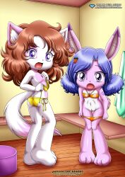 2girls anthro bbmbbf cat chani_(ajdurai) diamond_level female female_only little_tails multiple_girls natsumi_(ajdurai) open_mouth palcomix pietros_secret_club pussy rabbit tongue