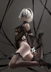 1girls ass ass_focus big_ass female female_only heels light-skinned_female nier:_automata nixeu stockings yorha_2b