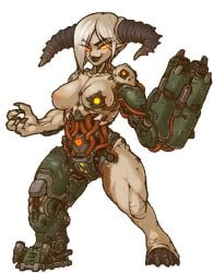 1girls animated bethesda_softworks big_breasts blonde_hair bouncing_breasts breasts cyberdemon_(doom) cyborg demon demon_girl demon_horns doom doom_eternal engineer_gaming female female_only female_solo full_body glowing_eyes humanoid id_software jiggle large_breasts menacing muhut no_nipples robotic_arm robotic_body robotic_leg rule_63 simple_background solo solo_female standing transparent_background weapon