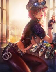 1girls arcane athletic_female big_breasts breasts fan_yang female female_only human league_of_legends pink_hair short_hair tattoo underboob vi