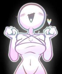 bald belly_button black_background blush blush_lines breasts excited female floating_heart happy jace_the_funny jacefunny silly smiling unnamed_bald_woman_(jacefunny) white_skin