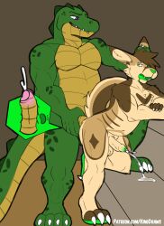 alligator alligatorid anal anthro balls bath bathhouse bodily_fluids crocodilian cum duo ear_grab ear_pull ejaculation foreskin genital_fluids genitals hi_res humanoid_genitalia humanoid_penis internal kangaroo kingdraws macropod male male/male mammal marsupial musclegut penis prostate reptile scalie sex slightly_chubby