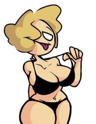 almost_naked belly_button black_bra black_panties blonde_hair bra breasts curvy female jace_the_funny jacefunny panties showing smirk suggestive thin tongue white_eyes