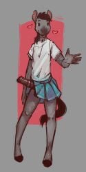 1:2 2022 absurd_res anthro asinus blep bottomwear clothing conditional_dnp digital_media_(artwork) donkey elliotte-draws equid equine erection fur grey_body grey_fur heart hi_res male mammal shirt simple_background skirt solo standing t-shirt tongue tongue_out topwear