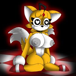 1girls 2_tails big_breasts breasts collar creepypasta doll exposed_torso female footwear fox fur furry girls grey_fur handwear humanoid mostly_nude neckwear nightmare_waifu on_knees rule_63 sonic_(series) springy_1.0 tails tails_doll tailsko white_fur yellow_fur