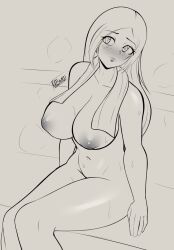 1girls big_breasts bleach breasts curvy female huge_breasts inoue_orihime katsunei navel nude sitting sketch solo sweat thick_thighs towel towel_around_neck