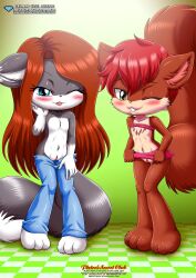 2girls anthro bbmbbf blush diamond_level female female_only little_tails looking_at_viewer multiple_girls one_eye_closed open_mouth palcomix pietros_secret_club pussy