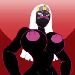 alien alien_girl alien_humanoid black_body breasts commission crown_only drawsputin duck_dodgers edit facial_mark looney_tunes martian martian_(duck_dodgers) nude nude_edit nude_female purple_eyebrows purple_eyes queen_tyr'ahnee solo solo_female tagme warner_brothers white_hair