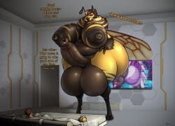 alien anthro arthropod ass balls bedroom bedroom_eyes bee belly big_balls big_breasts big_butt big_penis breasts brown_hair brown_nipples curvy_figure dialogue digital_media_(artwork) duo english_text foreskin futanari genitals gynomorph hair huge_balls huge_breasts huge_butt huge_cock huge_hips huge_thighs human hymenopteran hyper hyper_balls hyper_breasts hyper_butt hyper_genitalia hyper_hips hyper_penis insects intersex male mammal narrowed_eyes navel neck_tuft nipples overweight overweight_gynomorph overweight_intersex penis pink_eyes plushie seductive size_difference text thick_thighs toby_art tuft voluptuous wide_hips wings xenia_(uwiggitywotm8) yellow_body yellow_skin