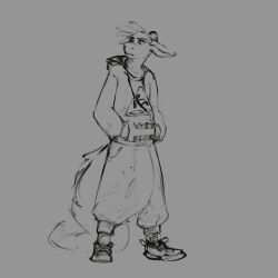 1:1 absurd_res anthro baggy_pants bulge clothing detailed_bulge dragon footwear genital_outline gryn_(gryn_vs) gryn_vs hi_res hoodie horn hyper long_tail male male_only monochrome penis_outline shoes sneakers solo topwear wardrobe_malfunction