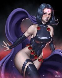 dc dc_comics dominant_female dravacus female female_only french_nails fully_clothed latex long_fingernails long_nails magical_girl rachel_roth raven_(dc) revealing_clothes shiny_clothes short_hair skimpy_clothes smooth_skin teen_titans tight_clothing violet_hair voluptuous