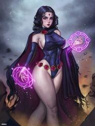 big_breasts curvy dc dc_comics dominant_female dravacus female female_only fully_clothed latex magic magical_girl nipples rachel_roth raven_(dc) revealing_clothes shiny_clothes smooth_skin superheroine teen_titans thick_thighs thin_arms thin_waist tight_clothing wide_hips