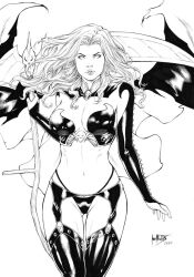 big_breasts breasts chaos_comics coffin_comics curvy_female death_(personification) dominant_female ed_benes_studio female_focus female_only goddess grim_reaper hi_res highres holding_scythe lady_death large_breasts latex_suit leo_matos monochrome queen_of_the_dead scythe seductive voluptuous voluptuous_female