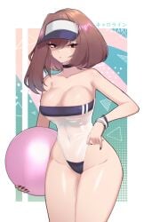 beach_ball breasts brown_hair caroline_(psidubs) female female_only gris_swimsuit hat light-skinned_female light_skin oc original_character psidubs revealing_clothes swimsuit thighs