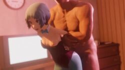 3d amateurthrowaway animated blender blue_hair bunnysuit clothed_sex duo fuuka_yamagishi male mitsuru_kirijo music persona persona_3 sex short_hair sound standing standing_sex stomach_bulge tagme video yamagishi_fuuka yukari_takeba