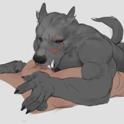 absurd_res anthro blaidd_(elden_ring) canid canine canis duo elden_ring fellatio fromsoftware fur furry hi_res human human_on_male human_penetrating light-skinned_male male male/male male_only mammal oral penile purple_eyes r30b0m0 scar sex video_games wolf