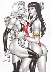 2018 2girls apple_butt ass big_boobs bubble_butt carlos_braga chaos_comics coffin_comics death_(personification) divine_slut dominant_female ed_benes_studio femme_fatale grim_reaper lady_death latex_suit long_hair queen_of_the_dead red_lipstick skimpy skin_tight sultry_eyes symmetrical_docking vampirella vampirella_(series) yuri