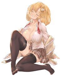 1girls big_breasts blush breasts closed_eyes female female_only hololive hololive_english hololive_myth honkivampy large_breasts mole mole_on_breast no_bra open_shirt shirt skirt smile stockings sweat thick_thighs tie undressing virtual_youtuber watson_amelia white_background