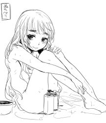 blush female long_hair monochrome mune perrine_h._clostermann shampoo shower sitting sketch smile solo strike_witches wet world_witches_series