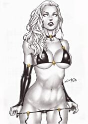 black_lips black_thong carlos_braga chaos_comics coffin_comics death_(personification) ed_benes_studio female female_only grim_reaper lady_death latex_gloves latex_stockings long_hair pulling_panties queen_of_the_dead tagme white_body white_hair white_skin