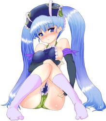 blue_eyes blue_hair feet footwear goban gretel kneehighs otogi-jushi_akazukin panties socks tied_hair twintails underwear