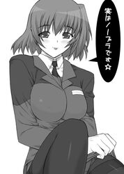 amy_limiette breasts female lyrical_nanoha mahou_shoujo_lyrical_nanoha mahou_shoujo_lyrical_nanoha_a's mahou_shoujo_lyrical_nanoha_strikers monochrome nipple_bulge panties panties_under_pantyhose pantyhose shamal shichimenchou tongue translated underwear