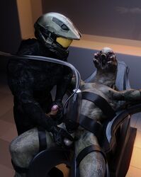 3d alien bound chair erection halo_(series) handjob hi_res human humanoid humanoid_penis laboratory machine male male_only mammal master_chief masturbation milking_machine nude penis penis_milking ralic_turman rubber sangheili sex spartan video_games