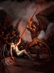 6+boys ass blood death demon devil horns incubus killing male male_death male_only spear tail weapon wings